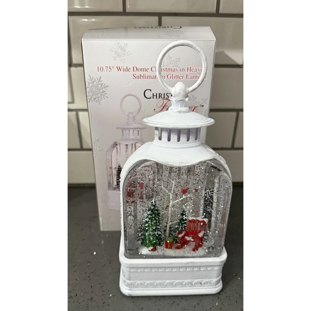 NEW White Lighted Water SNow Globe Lantern Cardinals LED Christmas Holiday Decor
